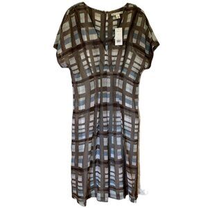 Banana Republic V-Neck Sheer Silk Plaid Dress w/ Slip Liner NWT Sz 6